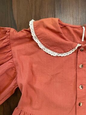 Free People terracotta peach Peter Pan collar boho cottagecore puff sleeve top